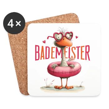 Bademeister Lustiger Vogel mit Schwimmring  - Untersetzer (4er-Set) - Weiß - Vorne