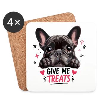  Give Me Treats Französische Bulldogge Süßer - Untersetzer (4er-Set) - Weiß - Vorne