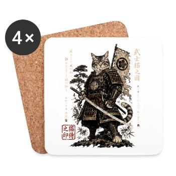 Samurai Katze Krieger Kampfkunst Design - Untersetzer (4er-Set) - Weiß - Vorne