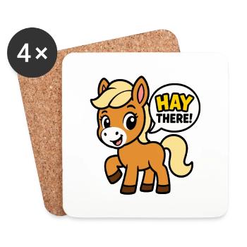 Poney dit foin Là - Dessous de verre (lot de 4) - blanc - Devant