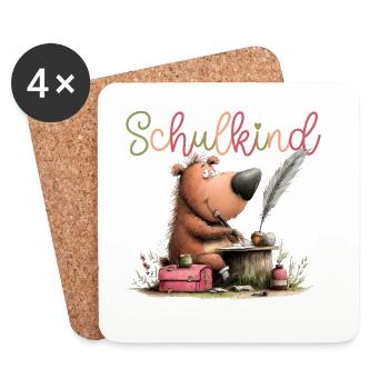 Schulkind Einschulung kleiner Bär - Untersetzer (4er-Set) - Weiß - Vorne