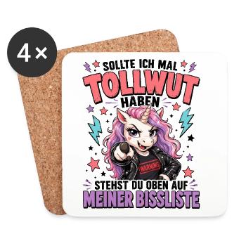 Tollwut Einhorn mit bissiger Ironie - Untersetzer (4er-Set) - Weiß - Vorne