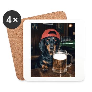 Teckel, bière, mème, photo drôle - Dessous de verre (lot de 4) - blanc - Devant