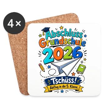Grundschule Abschluss 2026 Abflug In Die 5 Klasse - Untersetzer (4er-Set) - Weiß - Vorne