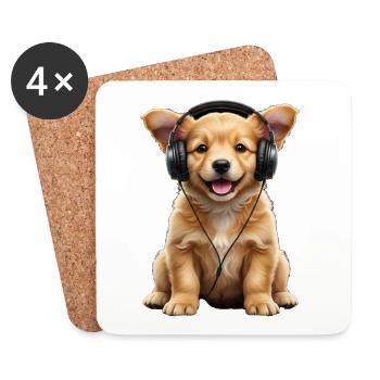 Headphone Puppy - Coasters (set of 4) - white - Front