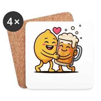 Amis de la bière, du citron et de la chope de bière de Radler - Dessous de verre (lot de 4) - blanc - Devant