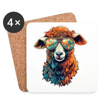 Bunte Lama mit geometrischen Sonnenbrillen - Untersetzer (4er-Set) - Weiß - Vorne