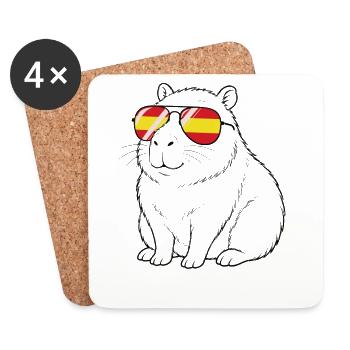 Capybara, Espagne, lunettes de soleil Drapeau espagnol - Dessous de verre (lot de 4) - blanc - Devant