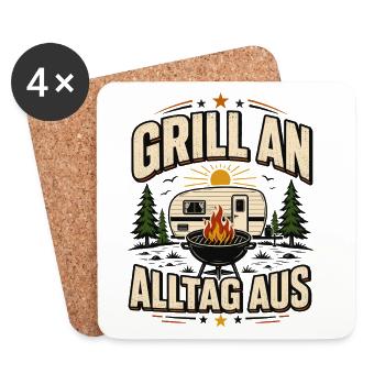 Grill an Alltag aus Camping Freiheit - Untersetzer (4er-Set) - Weiß - Vorne