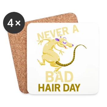 Jamais un « mauvais jour de cheveux » – Rats sans poils - Dessous de verre (lot de 4) - blanc - Devant