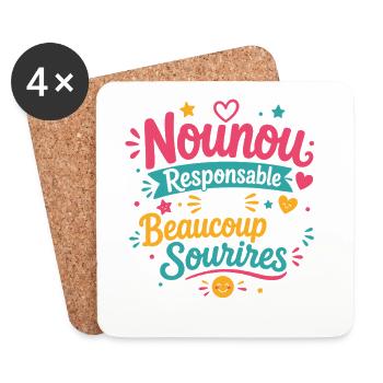 Nounou Joyeuse et Sourires Radieux - Dessous de verre (lot de 4) - blanc - Devant