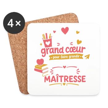 Grand cœur maîtresse merci - Dessous de verre (lot de 4) - blanc - Devant