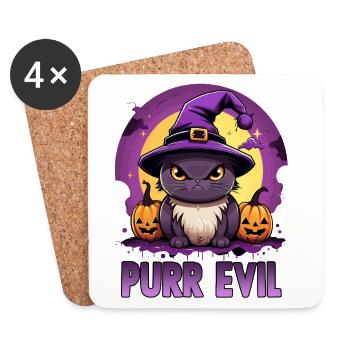 Motif d’Halloween du chat chibi de Kawaii | Manga d’anime - Dessous de verre (lot de 4) - blanc - Devant