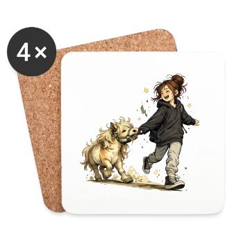 Mehr Lachen. Mehr Pony. – Freundschaft und Pferde - Untersetzer (4er-Set) - Weiß - Vorne