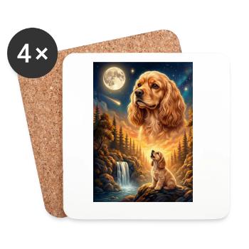Howling to the Moon Meme Animal Dog Cocker Spaniel - Coasters (set of 4) - white - Front