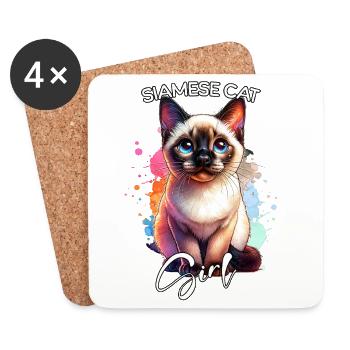 Siamese Cat Girl Siamese Cat - Coasters (set of 4) - white - Front