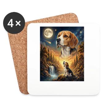 Hurlant à la Lune Meme Chien Beagle - Dessous de verre (lot de 4) - blanc - Devant