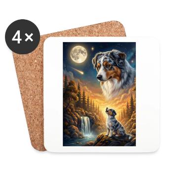 Howling to the Moon Meme Dog Australian Shepherd - Coasters (set of 4) - white - Front