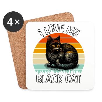 Chat noir drôle - Dessous de verre (lot de 4) - blanc - Devant