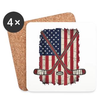 Hockey Flag USA Patriotic - Dessous de verre (lot de 4) - blanc - Devant