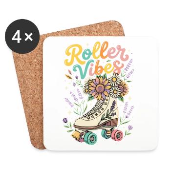 Roller Vibes Floral Roller Skate - Dessous de verre (lot de 4) - blanc - Devant
