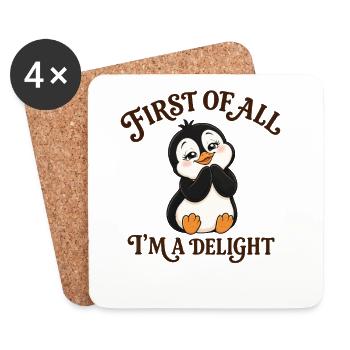 Cute Penguin Cartoon Joy Saying - Coasters (set of 4) - white - Front