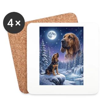 Howling to the Moon Meme Dog Bloodhound - Coasters (set of 4) - white - Front
