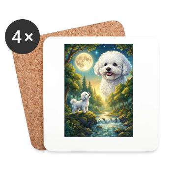 Hurlant à la Lune Mème Chien Bichon Frisé - Dessous de verre (lot de 4) - blanc - Devant