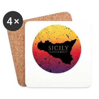 Karte von Sizilien italienische Insel Sicily Italy - Untersetzer (4er-Set) - Weiß - Vorne