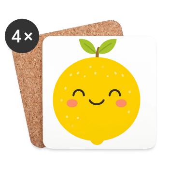 Cheerful Lemon Smile Cartoon - Coasters (set of 4) - white - Front