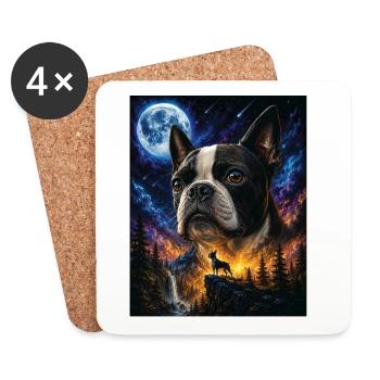 Art du Boston Terrier Hurlant de Chien de Lune - Dessous de verre (lot de 4) - blanc - Devant