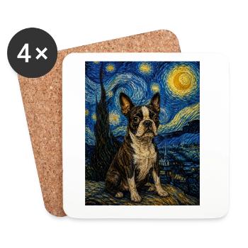 Boston Terrier Night Starry Night Amoureuse artistique - Dessous de verre (lot de 4) - blanc - Devant