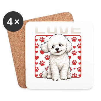 Race de chien Bichon Frisé - Dessous de verre (lot de 4) - blanc - Devant