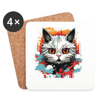 Chat japonais - Dessous de verre (lot de 4) - blanc - Devant