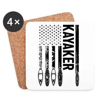 Kayak Kayakiste du drapeau américain - Dessous de verre (lot de 4) - blanc - Devant