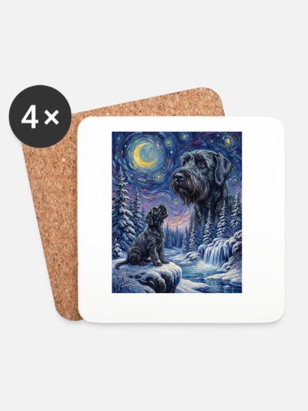 Howling to the Moon Meme Hund Riesenschnauzer - Untersetzer (4er-Set) - Weiß