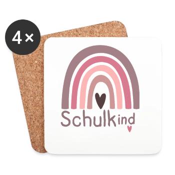Schulkind Regenbogen Herz Design - Untersetzer (4er-Set) - Weiß - Vorne