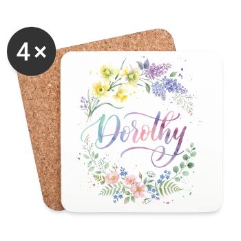 Peinture à l’aquarelle de la couronne de fleurs de Dorothy - Dessous de verre (lot de 4) - blanc - Devant
