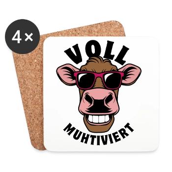 Vache entièrement moto avec des lunettes de soleil - Dessous de verre (lot de 4) - blanc - Devant