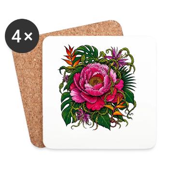 Rosa Pfingstrose im Dschungel - Untersetzer (4er-Set) - Weiß - Vorne