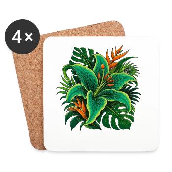 Feuillage tropical - Dessous de verre (lot de 4) - blanc - Devant