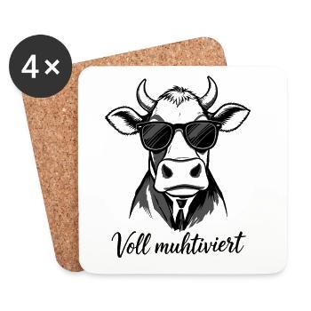 Voll Muhtviert im Büro | Kuh mit Sonnenbrille - Untersetzer (4er-Set) - Weiß - Vorne