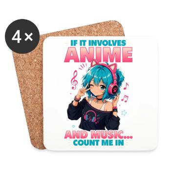 Anime et musique Chibi - Dessous de verre (lot de 4) - blanc - Devant