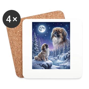 Howling to the Moon Meme Hund Pekingese - Untersetzer (4er-Set) - Weiß - Vorne