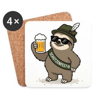 Schützenfest Faultier mit Bier - Untersetzer (4er-Set) - Weiß - Vorne