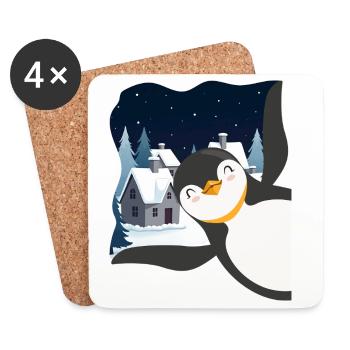 Pingouin mignon - Cadeau pour l’amoureux des manchots - Dessous de verre (lot de 4) - blanc - Devant
