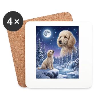 Caniche Caniche Hurlant au Mème de la Lune - Dessous de verre (lot de 4) - blanc - Devant