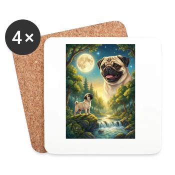 Howling to the Moon Meme Hund Mops - Untersetzer (4er-Set) - Weiß - Vorne