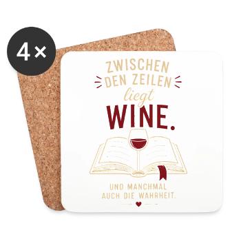 Zwischen den Zeilen liegt Wein und Wahrheit - Untersetzer (4er-Set) - Weiß - Vorne