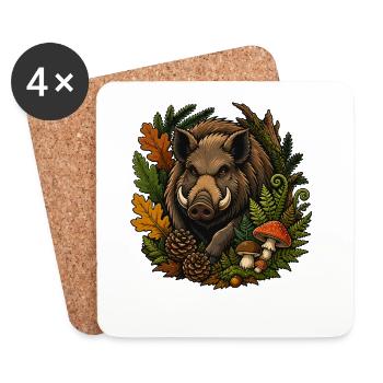 Herbstwald Wildschwein - Untersetzer (4er-Set) - Weiß - Vorne